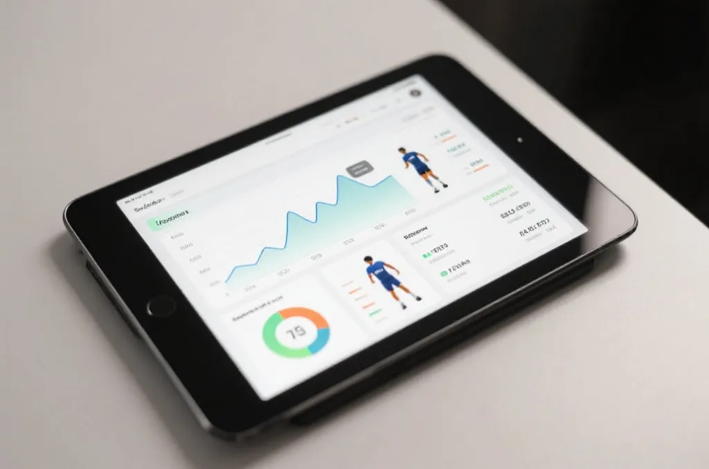 Modern tablet screen showing clean analytical sports statistics and charts